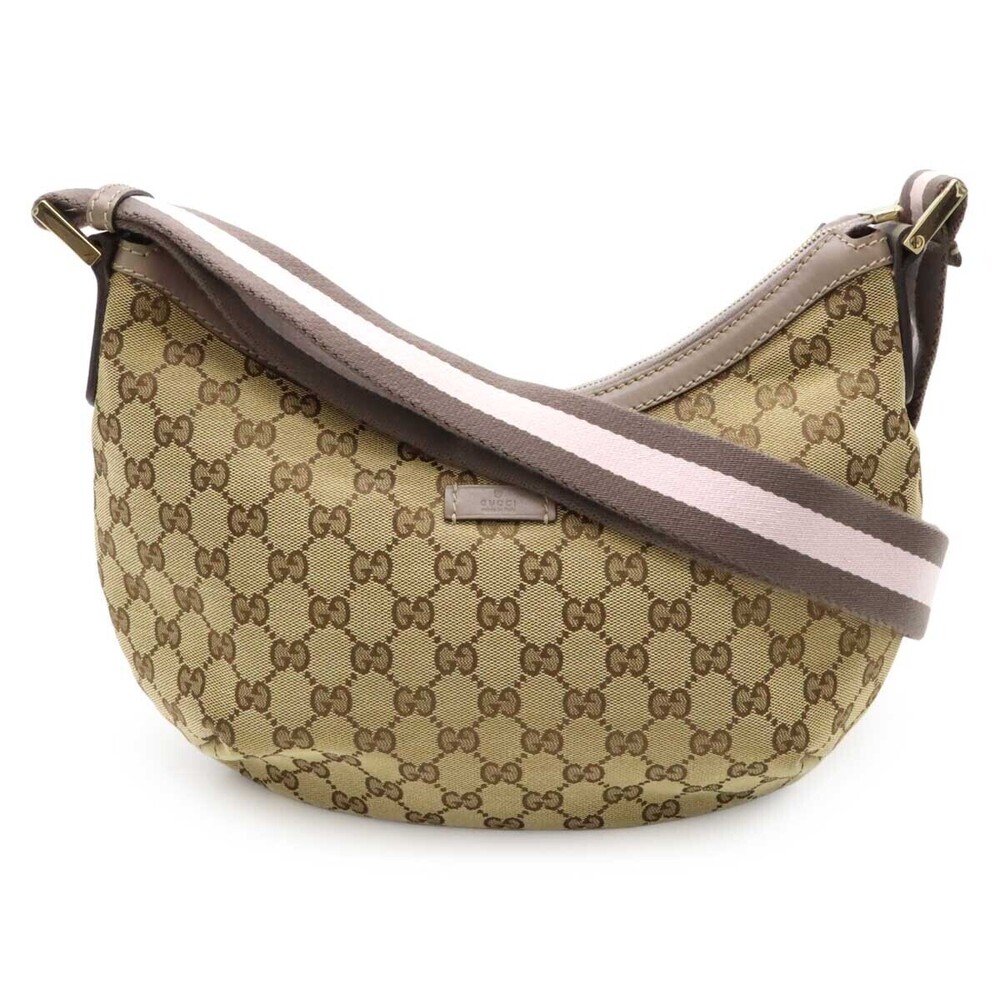 Gucci GG Canvas Crossbody Bag Leather Beige Brown Cream Greige Gray Pink